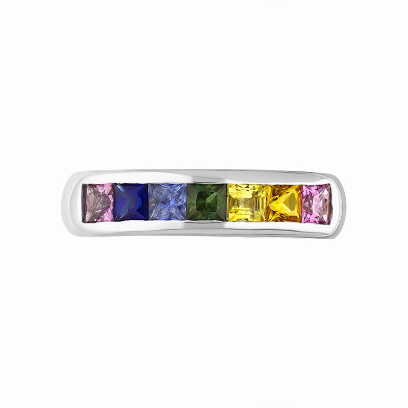 18ct White Gold Sapphire Princess Cut Multicolour Half Eternity Ring