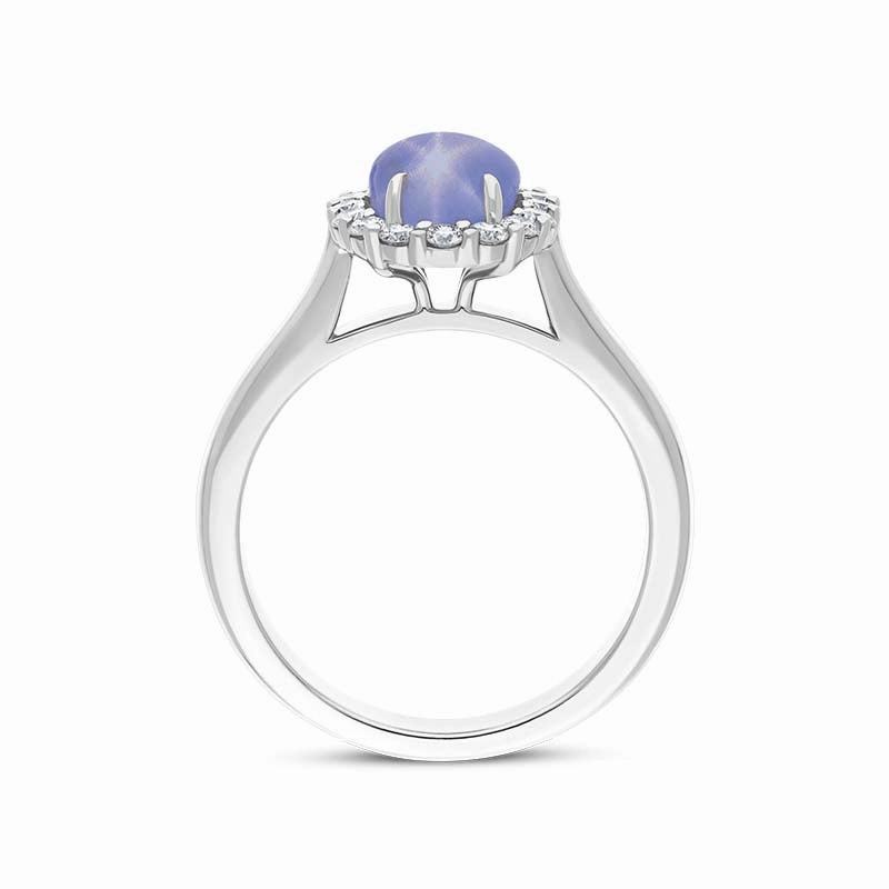 18ct White Gold Star Sapphire Diamond Oval Cluster Ring