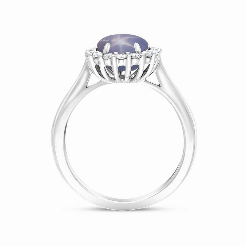 18ct White Gold Star Sapphire Diamond Oval Cluster Ring