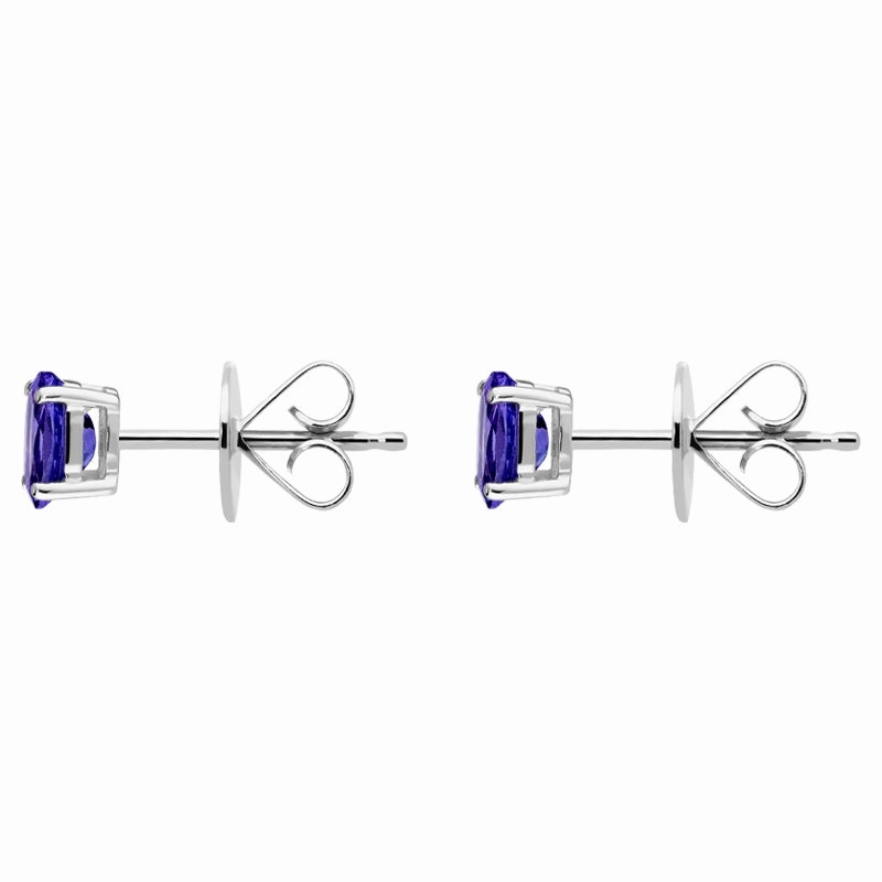 18ct White Gold Tanzanite 6x4mm Oval Claw Set Stud Earrings