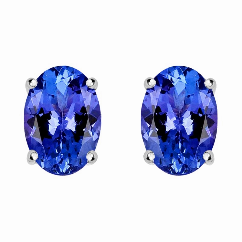 18ct White Gold Tanzanite 6x4mm Oval Claw Set Stud Earrings