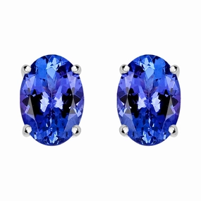 18ct White Gold Tanzanite 6x4mm Oval Claw Set Stud Earrings