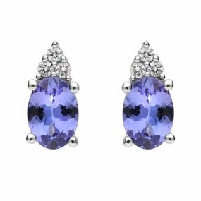 18ct White Gold Tanzanite and Diamond Drop Stud Earrings