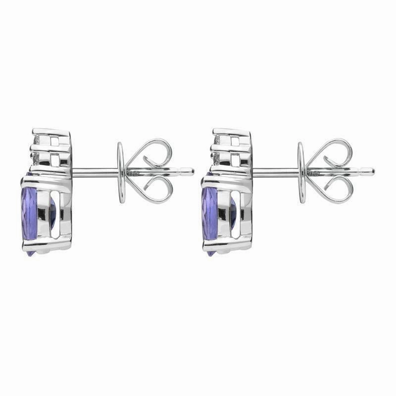 18ct White Gold Tanzanite and Diamond Drop Stud Earrings