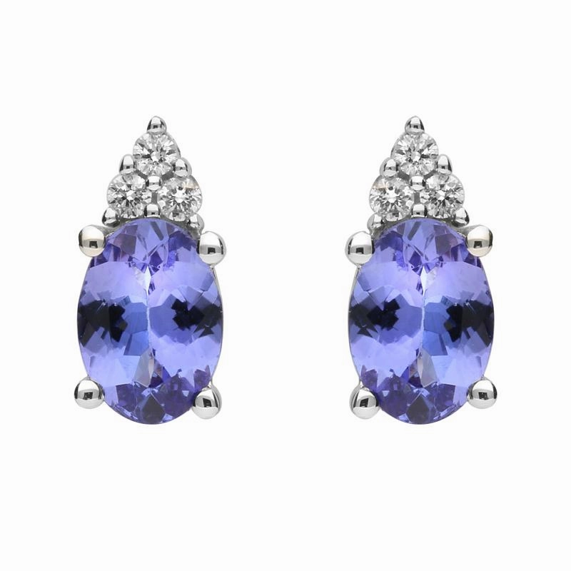 18ct White Gold Tanzanite and Diamond Drop Stud Earrings