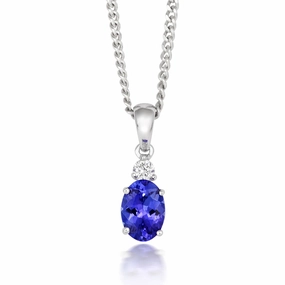 18ct White Gold Tanzanite and Diamond Oval Drop Necklace