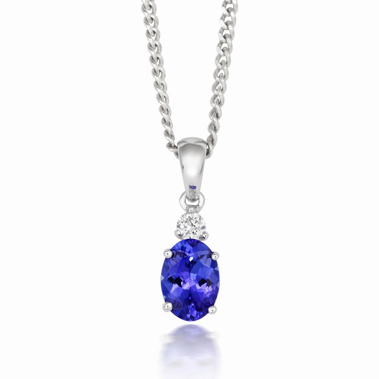 18ct White Gold Tanzanite and Diamond Oval Drop Necklace