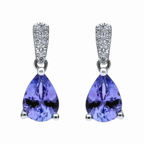 18ct White Gold Tanzanite and Diamond Pear Drop Earrings