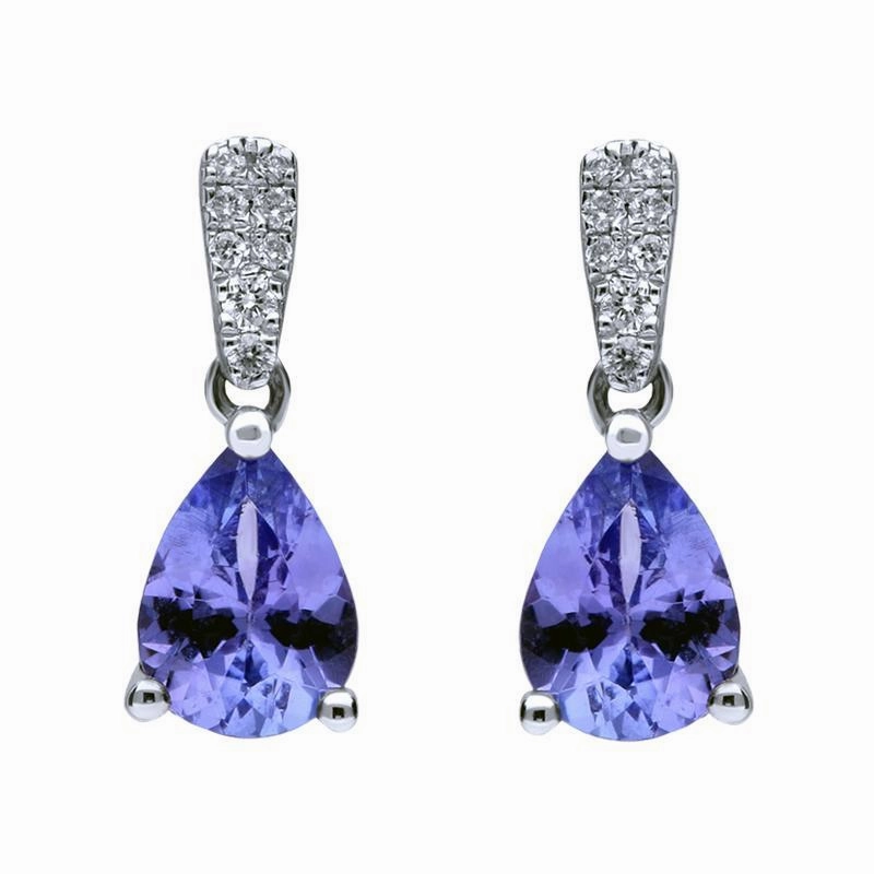 18ct White Gold Tanzanite and Diamond Pear Drop Earrings