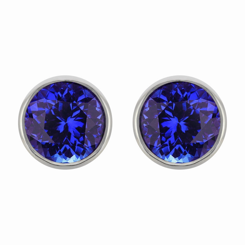 18ct White Gold Tanzanite Bezel Set Stud Earrings