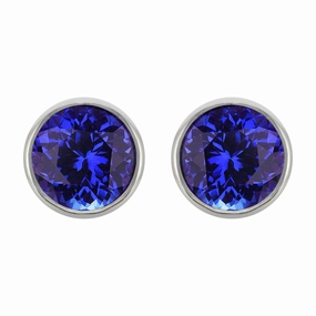 18ct White Gold Tanzanite Bezel Set Stud Earrings