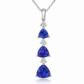 18ct White Gold Tanzanite Diamond Graduating Trillion Cut Necklace D