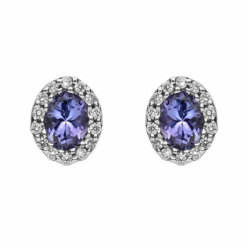 18ct White Gold Tanzanite Diamond Oval Stud Earrings