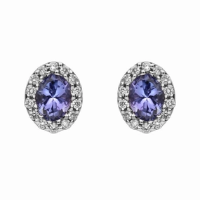 18ct White Gold Tanzanite Diamond Oval Stud Earrings