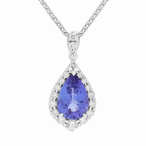 18ct White Gold Tanzanite Diamond Pear Cut Cluster Pendant