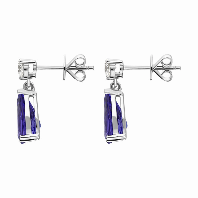 18ct White Gold Tanzanite Diamond Pear Cut Drop Earrings