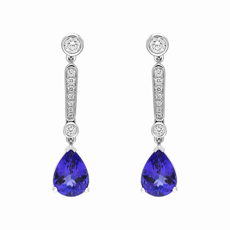 18ct White Gold Tanzanite Diamond Pear Cut Drop Earrings