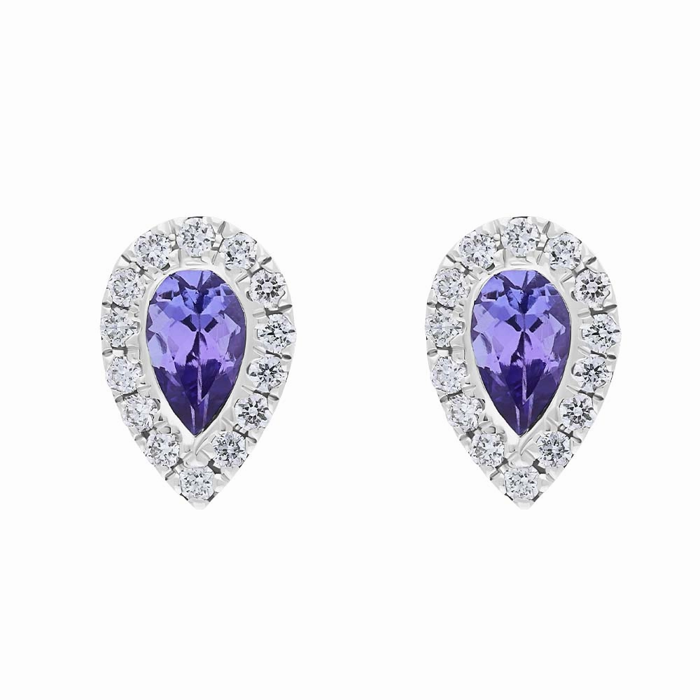 18ct White Gold Tanzanite Diamond Pear Stud Earrings