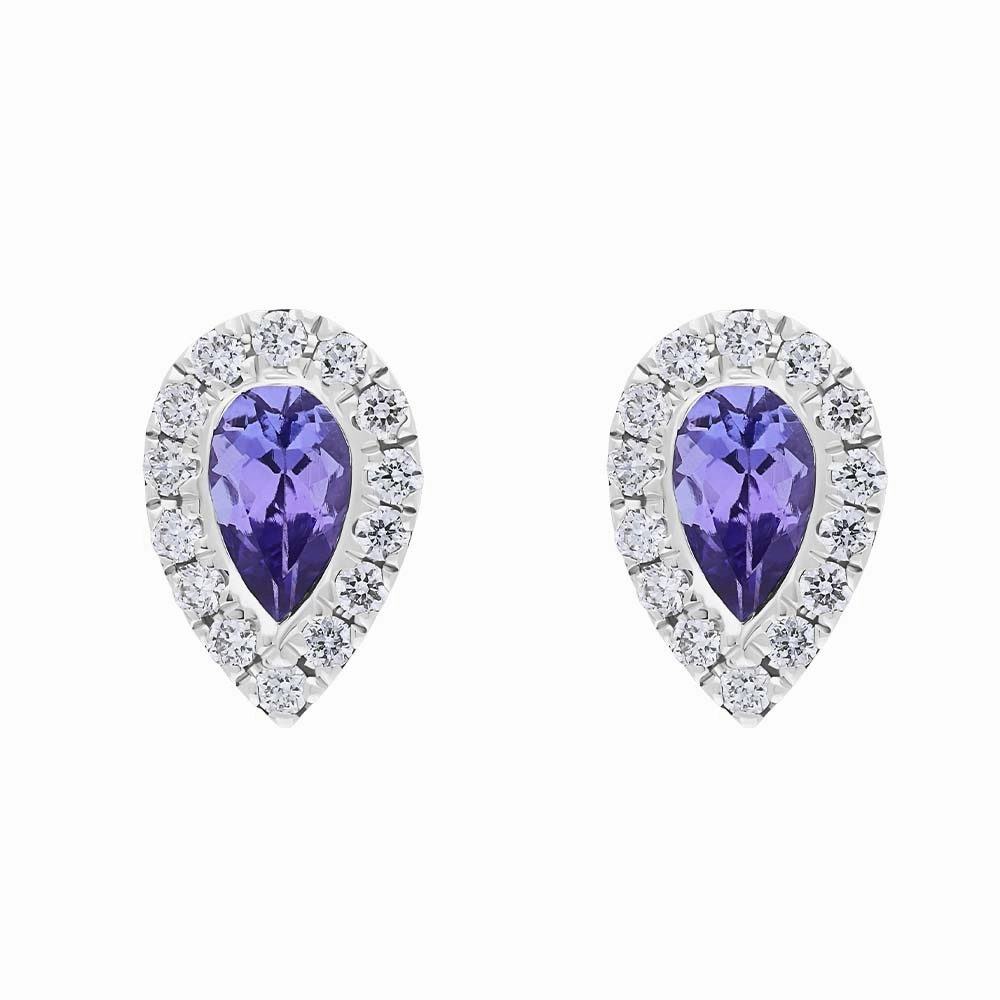 18ct White Gold Tanzanite Diamond Pear Stud Earrings