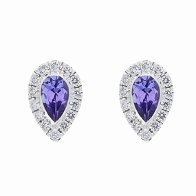 18ct White Gold Tanzanite Diamond Pear Stud Earrings