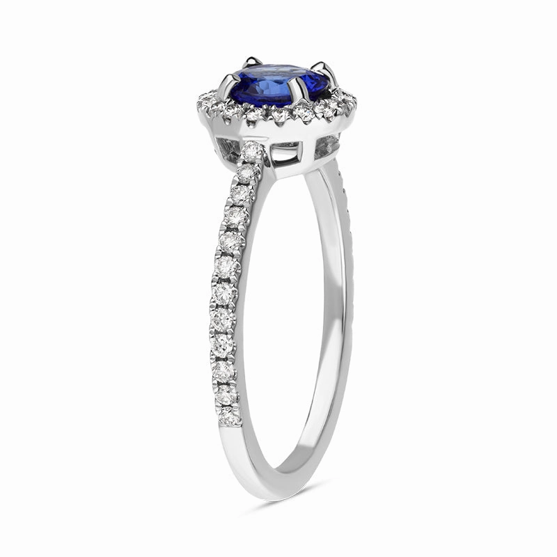 18ct White Gold Tanzanite Diamond Shoulder Set Round Cluster Ring