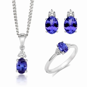 18ct White Gold Tanzanite Diamond Three Piece Gift Set