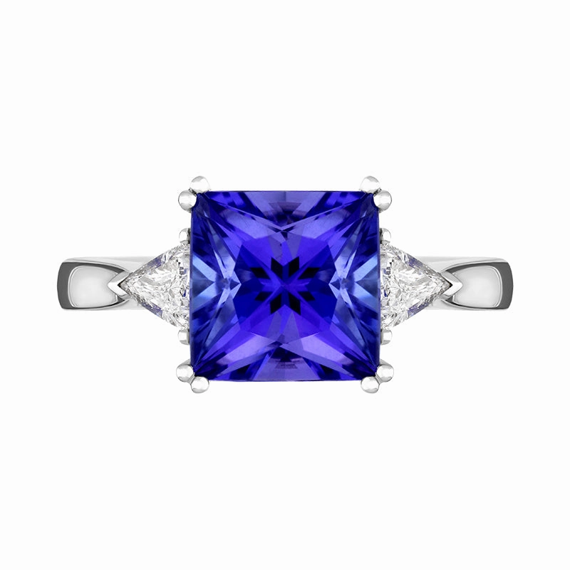 18ct White Gold Tanzanite Diamond Three Stone Ring
