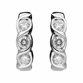 18ct White Gold Three Stone Diamond Hoop Earrings