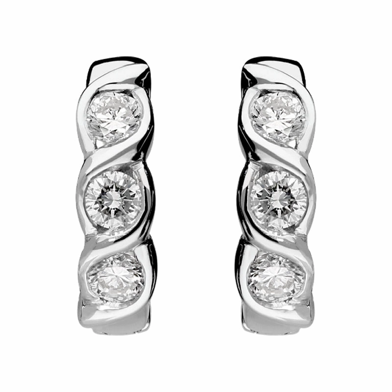 18ct White Gold Three Stone Diamond Hoop Earrings