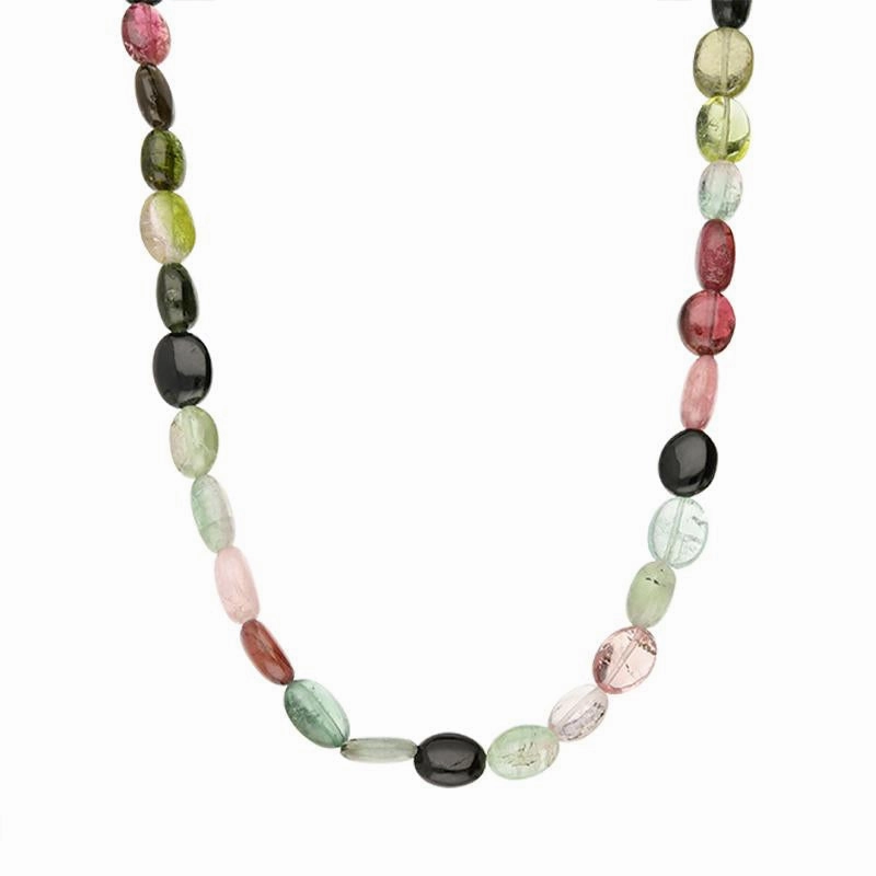 18ct White Gold Tourmaline Beaded Chunky Necklace D