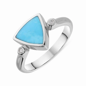 18ct White Gold Turquoise 0.04ct Diamond Curved Triangle Ring