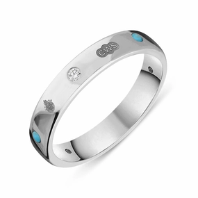 18ct White Gold Turquoise 0.08ct Diamond Queen's Jubilee Hallmark 4mm Ring D