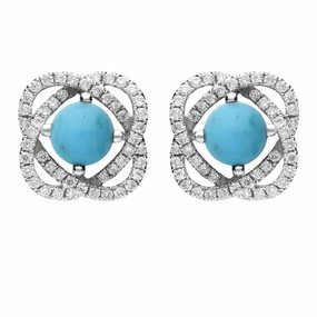 18ct White Gold Turquoise 0.31ct Diamond Swirl Stud Earrings