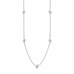 18ct White Gold Turquoise Cross Link Disc Chain Necklace