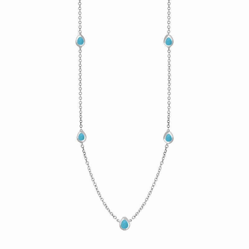 18ct White Gold Turquoise Cross Link Disc Chain Necklace