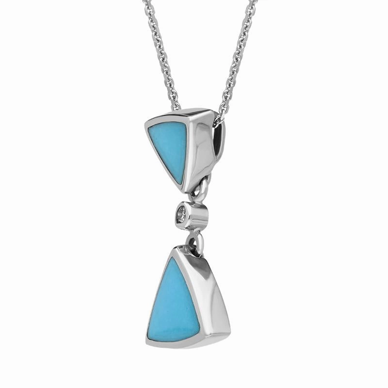 18ct White Gold Turquoise Diamond Double Curved Triangle Necklace D