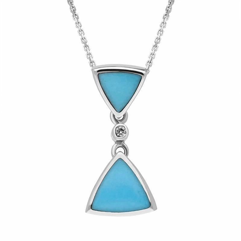 18ct White Gold Turquoise Diamond Double Curved Triangle Necklace D