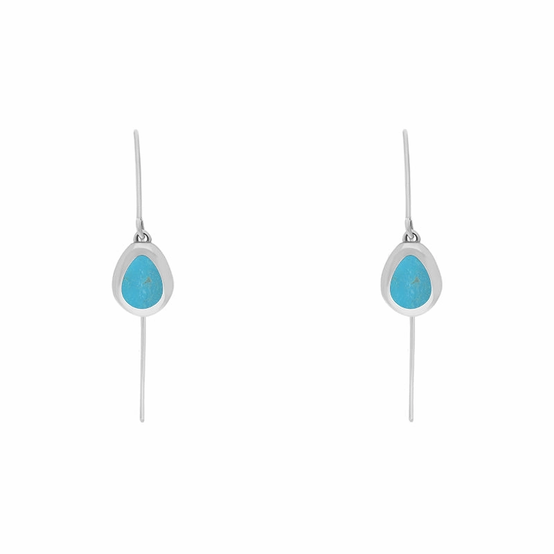 18ct White Gold Turquoise Fleur De Lis Disc Drop Earrings