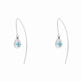 18ct White Gold Turquoise Fleur De Lis Disc Drop Earrings