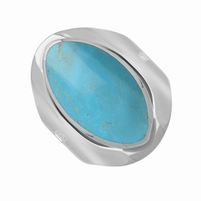 18ct White Gold Turquoise Hallmark Medium Oval Ring