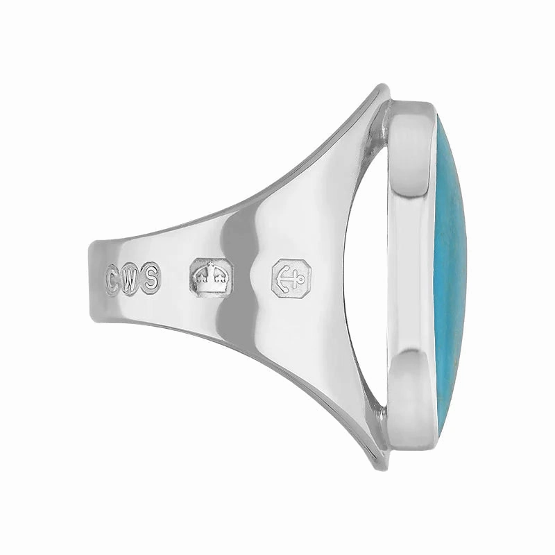 18ct White Gold Turquoise Hallmark Medium Oval Ring