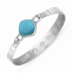 18ct White Gold Turquoise Hallmark Wide Cushion Bangle