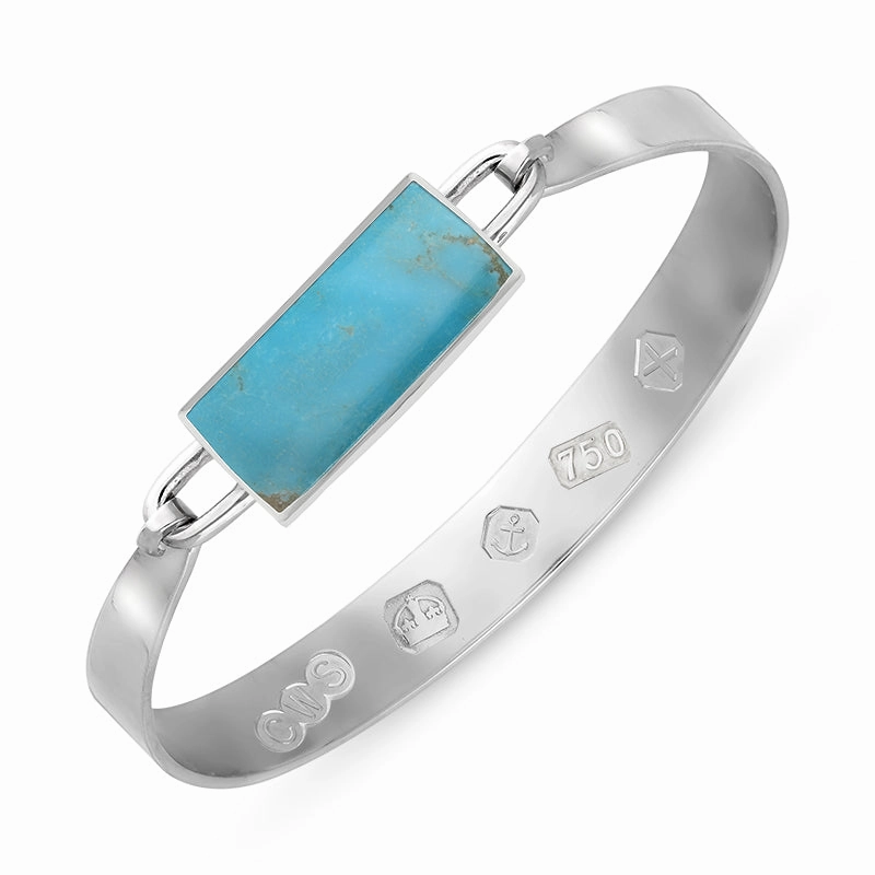18ct White Gold Turquoise Hallmark Wide Oblong Bangle