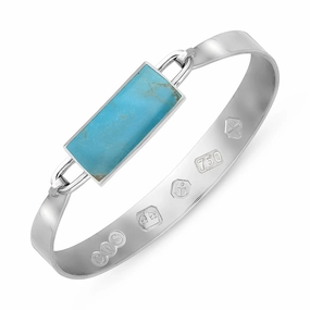 18ct White Gold Turquoise Hallmark Wide Oblong Bangle
