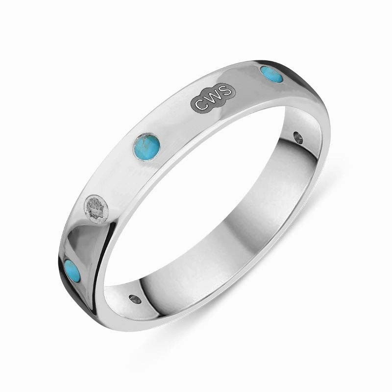 18ct White Gold Turquoise King's Coronation Hallmark 4mm Ring D