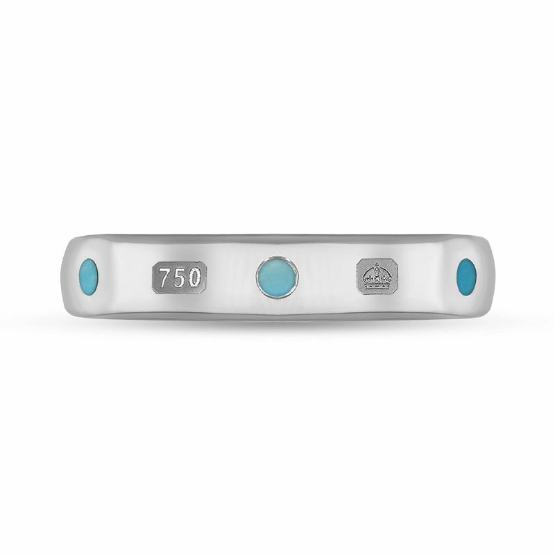 18ct White Gold Turquoise King's Coronation Hallmark 4mm Ring D