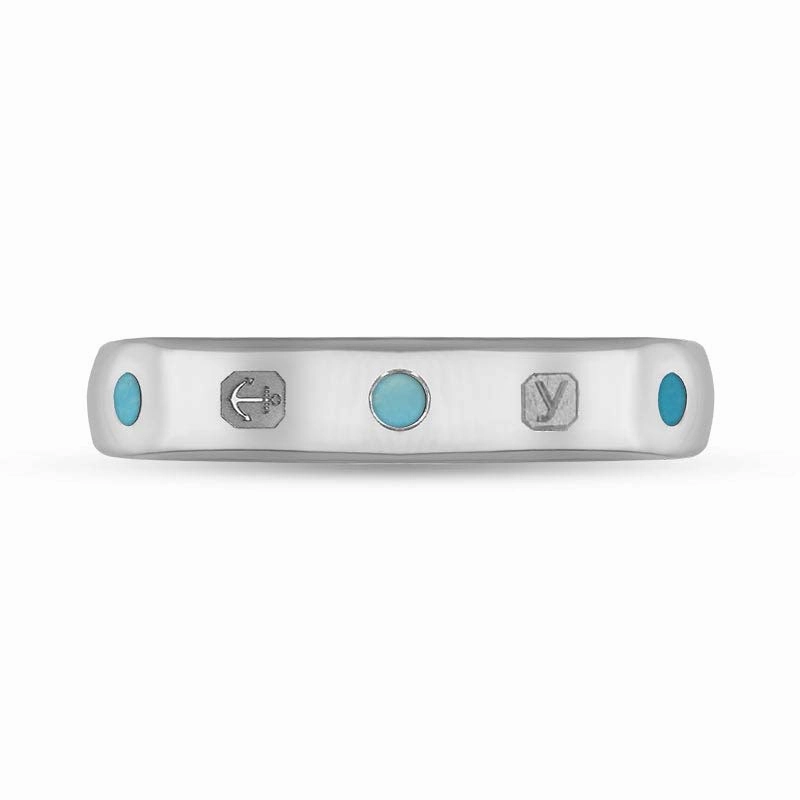 18ct White Gold Turquoise King's Coronation Hallmark 4mm Ring D