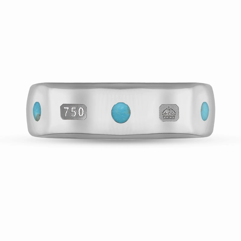 18ct White Gold Turquoise King's Coronation Hallmark 6mm Ring D