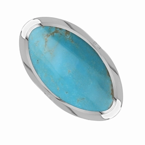18ct White Gold Turquoise King's Coronation Hallmark Large Oval Ring D