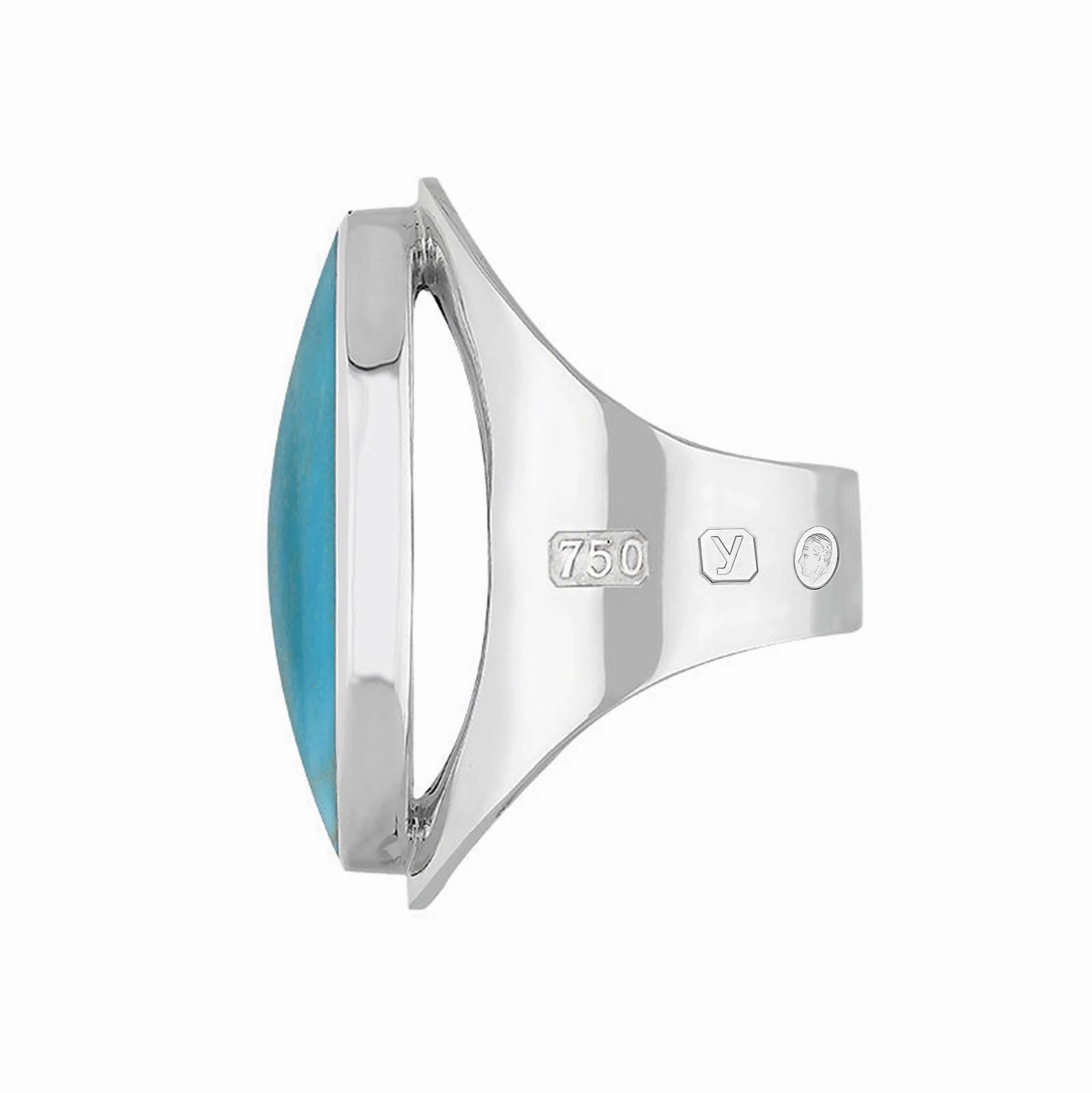 18ct White Gold Turquoise King's Coronation Hallmark Large Oval Ring D